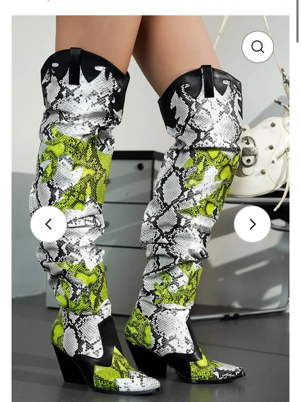 Cape Robbin Black, White & Neon Green Snake-Print Ankle Boots